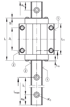 INA滑塊 KWVE20-B-KT-L, 用于四排直線循環(huán)球軸承及導(dǎo)軌組件的帶方形墊片的長系列滑塊