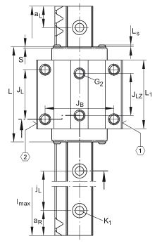 INA球單軌引導系統(tǒng) KUVE30-B-ZHST+SVS, 標準滑塊，導軌側面帶齒，四排滿裝球；可提供耐腐蝕設計