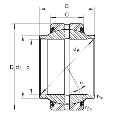 INA關(guān)節(jié)軸承 GE40-HO-2RS, 根據(jù) DIN ISO 12 240-1 標準, 需維護，兩側(cè)唇密封