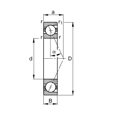 FAG主軸軸承 B7244-E-T-P4S, 調(diào)節(jié)，成對或單元安裝，接觸角 α = 25°，限制公差