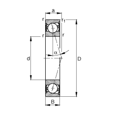 FAG主軸軸承 B7209-C-2RSD-T-P4S, 調(diào)節(jié)，成對安裝，接觸角 α = 15°，兩側(cè)唇密封，非接觸，加嚴公差