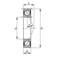 FAG主軸軸承 B71928-E-2RSD-T-P4S, 調(diào)節(jié)，成對安裝，接觸角 α = 25°，兩側(cè)唇密封，非接觸，限制公差