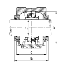 FAG直立式軸承座 SNV140-L + 222SM70-TVPA + TSV516, 根據(jù) DIN 736/DIN737 標(biāo)準(zhǔn)的主要尺寸，剖分的調(diào)心滾子軸承，迷宮密封，脂和油潤滑