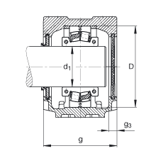FAG直立式軸承座 SNV200-L + 222S.400 + DHV522X400, 根據(jù) DIN 736/DIN737 標(biāo)準(zhǔn)的主要尺寸，剖分的調(diào)心滾子軸承，V 型圈密封，脂和油潤(rùn)滑