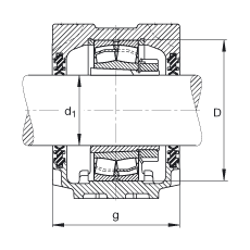 FAG直立式軸承座 SNV110-L + 22310-E1-K + H2310X111 + DH610X110, 根據(jù) DIN 736/DIN737 標(biāo)準(zhǔn)的主要尺寸，剖分，帶錐孔和緊定套的調(diào)心滾子軸承，雙唇密封，脂和油潤滑