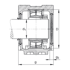 FAG直立式軸承座 SNV110-L + 21310-E1-K + H310X111 + DHV610X111, 根據(jù) DIN 736/DIN737 標(biāo)準(zhǔn)的主要尺寸，剖分，帶錐孔和緊定套的調(diào)心滾子軸承，V 型圈密封，脂和油潤滑
