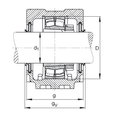 FAG直立式軸承座 SNV110-L + 21310-E1-K + H310X111 + DHV610X111, 根據(jù) DIN 736/DIN737 標(biāo)準(zhǔn)的主要尺寸，剖分，帶錐孔和緊定套的調(diào)心滾子軸承，V 型圈密封，脂和油潤滑