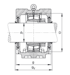 FAG直立式軸承座 SNV215-L + 21320-E1-K-TVPB + H320X307 + DHV620X307, 根據(jù) DIN 736/DIN737 標(biāo)準(zhǔn)的主要尺寸，剖分，帶錐孔和緊定套的調(diào)心滾子軸承，V 型圈密封，脂和油潤滑
