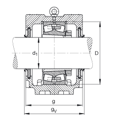 FAG直立式軸承座 SNV340-L + 22332-K-MB + H2332X507 + DHV532X507, 根據(jù) DIN 736/DIN737 標(biāo)準(zhǔn)的主要尺寸，剖分，帶錐孔和緊定套的調(diào)心滾子軸承，V 型圈密封，脂和油潤滑