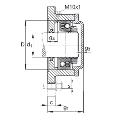 FAG法蘭式軸承座 F522-A-L + 1222-K-M-C3, 方形的，用于帶錐孔和緊定套的軸承，氈密封，脂潤(rùn)滑