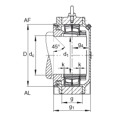 FAG直立式軸承座 BND3040-H-C-Y-AF-S, 非剖分，用于帶錐孔和緊定套的軸承，軸上帶法蘭，迷宮密封，脂潤(rùn)滑